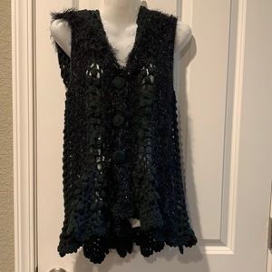 Cecico Black Bling crochet Hoodie sleeveless M/L